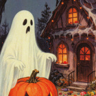 Halloween kummitus katselee karkkeja - pikkukuva 1