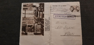 Kenttäpostia kortti ja siinä vaakuna, kuvassa kirkko v. 41