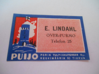 TT Etiketti Puijo E.Lindahl Over-Purmo