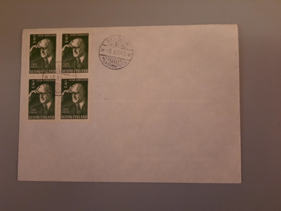 FDC Suomi 1945 Sibelius, nelilö, blanco