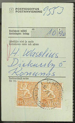 M63 1963 15p pari postiosoituksella 1967