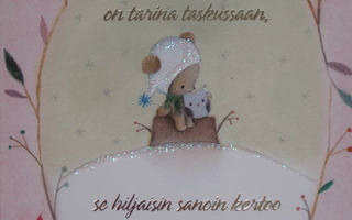 Pöllö ja nalle kannolla, punarinta katselee