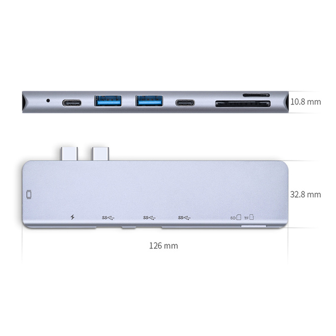 7-in-1 Dual USB-C monitoiminen Hub Macbook