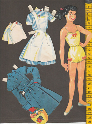 Paperinukke hoitajatyttö 1950-luku