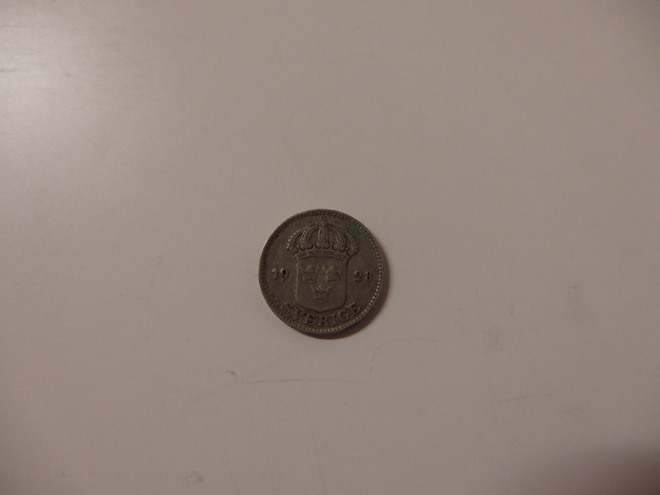 Vanha ruotsalainen hopeakolikko, 25 öre vuodelta 1928