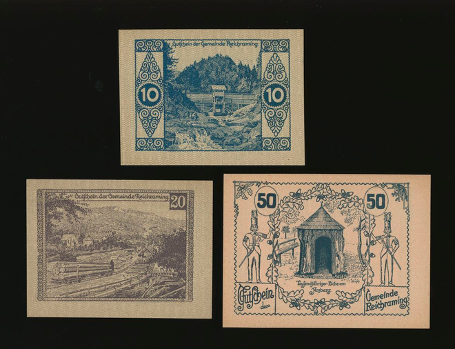 Itävalta Notgeld 10, 20, 50 Heller, Reichramming 1920
