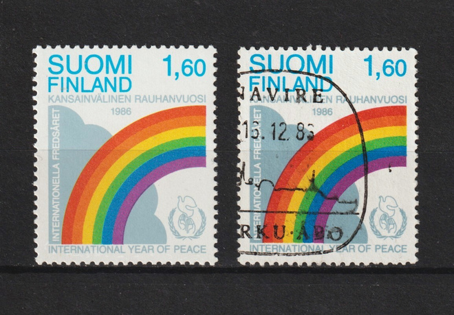 1986 Kv rauhanvuosi 1,60mk merkki leimattuna ja **