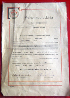 PALOVAKUUTUSKIRJA 1952