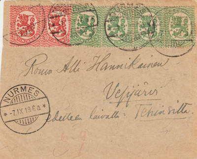 1919 Nurmeksesta kirje rva Alli Hannikaiselle Vesijärvelle