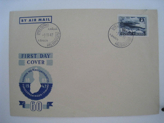 FDC Suomen Matkailijayhdistys 1.11.47 ensipäivä