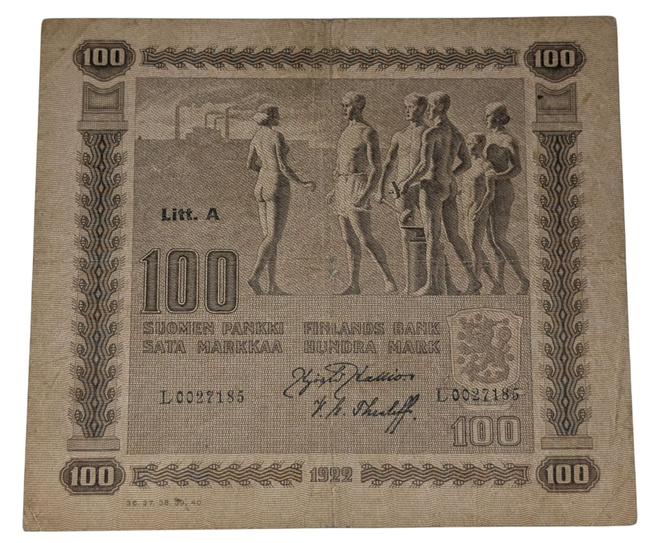 100 Markkaa 1922 Litt. A L0027185 kl 3