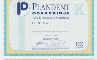 OKK 1989 Plandent Oy spec, Helsinki pörssi osakekirja