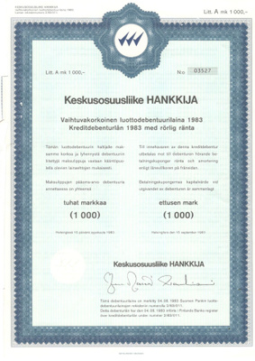 OKK obligaatio Hankkija 15.9.1983