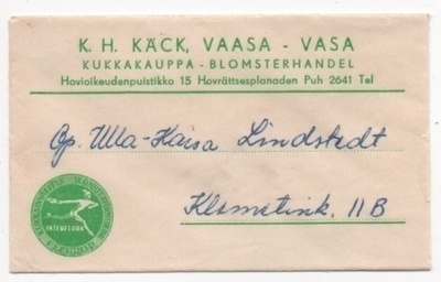 Firmakuori Vaasa K.H. Käck kukkakauppa pieni kuori