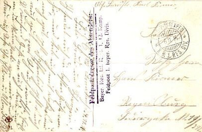 Saksa 1916 kenttäpostikortti
