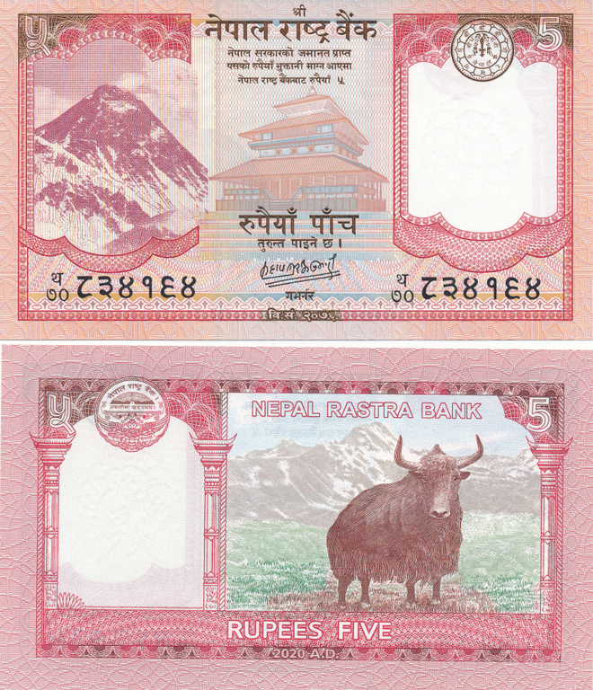 Nepal 5 Rupees ND2017 Himalaja & Jakkihärkäi #433
