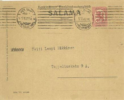 1920 20p punainen paikallispainotuotteella 1922