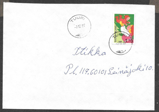 Postilähetys - Joulu 1987 (LAPE 1031) Tuuri 7.12.1987