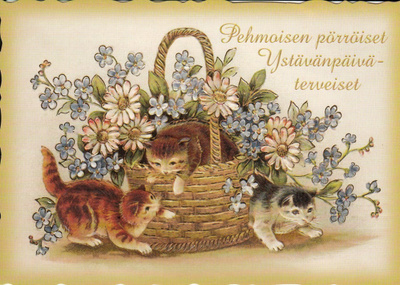 Kissanpennut, ystävänpäivätervehdys (kohopainettu)