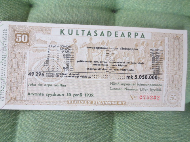 Kultasade  Arpa v.1939  Talvisota vuosi