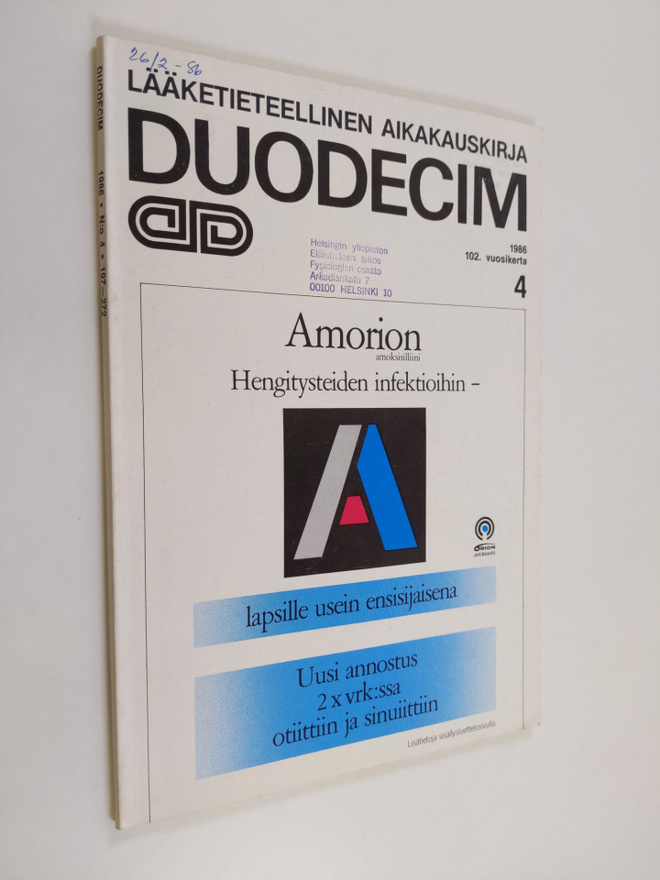 Lääketieteellinen aikakauskirja Duodecim 4/1986