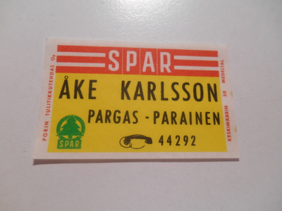 TT Etiketti SPAR Åke Karlsson Pargas-Parainen