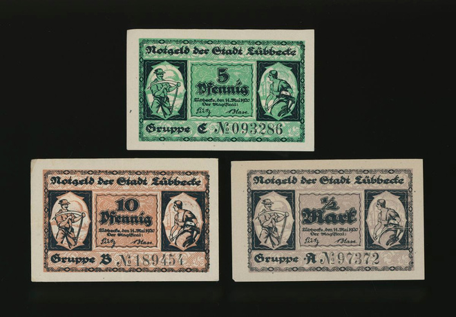 Saksa Notgeld 5, 10 Pfg, 1/2 Mk, Lübbecke