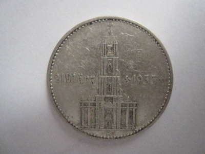 Natsi-Saksa 2 Reichsmark 1934 A Potsdam Garrison Church