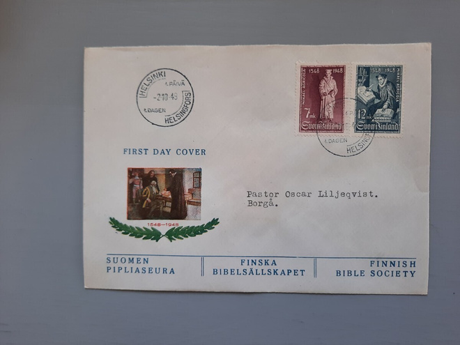 FDC Suomi 1948 Agricola L 15e, tuloleima