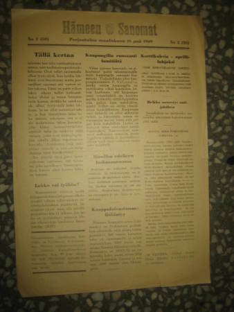 Sanomalehti: Hämeen Sanomat 18.3.1949