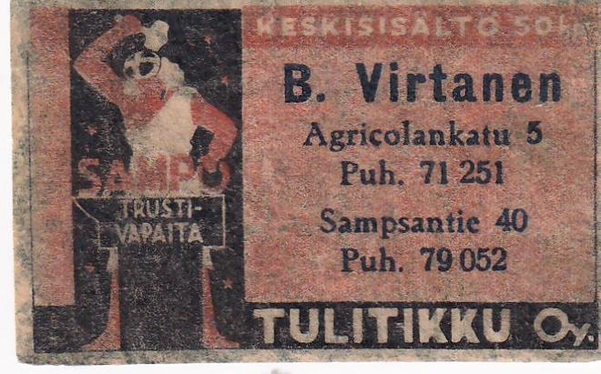 B. Virtanen,  Agricolankatu 5, Sampsantie 40    s111