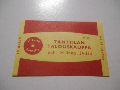 TT Etiketti Kesko Tanttilan Talouskauppa H-linna 2135