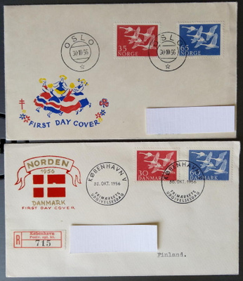 Pohjolan Päivä, 2 kpl FDC-kuoria, Norja ja Tanska