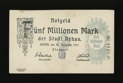 Saksa 5 Millionen Mark, Rehau 20.9.1923 F+