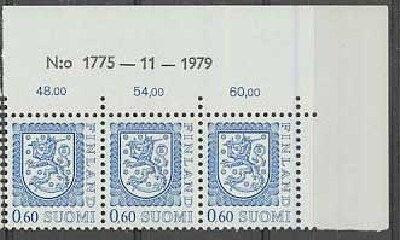 1975 60p sininen 3-rivilö nrolla ++
