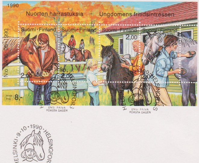 FDC 1990 Nuorten harrastuksia-Ratsastus BL6