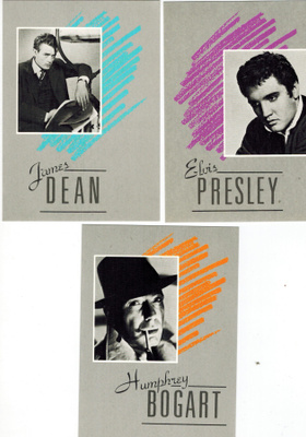 Postikortit: James Dean, Elvis Presley,Humphrey Bogard