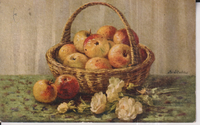 Hedelmäkori, asetelma, maalaus e33