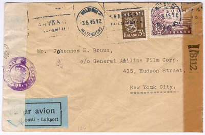 M30 1945 lentokirje USAhan 3.5.45