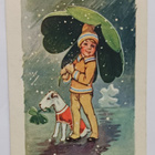 Koira ja lapsi apilanlehti sateenvarjona, p. 1949 - pikkukuva 1