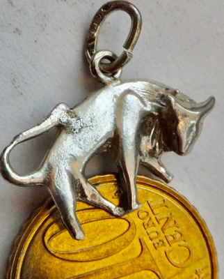 VANHA Kaulakoru Riipus Zodiakin Merkki Härkä Hopeaa