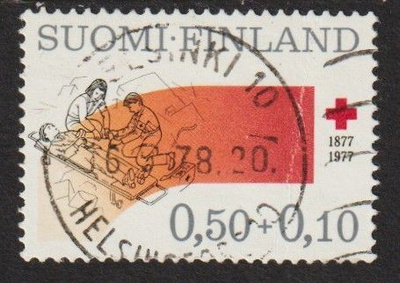1977 0,50mk+0,10mk Punaisen Ristin merkki Helsinki-leimalla