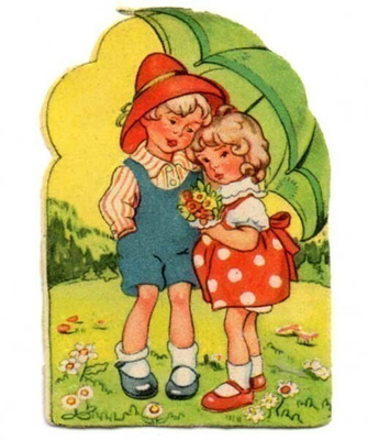 EAS 3029 / Tyttö ja poika päivänvarjon alla. 1940-50-l.