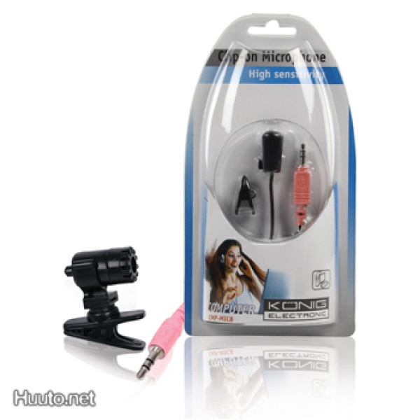 König Clip-on mikrofoni, 1.8m, 3.5mm, musta *UUSI*