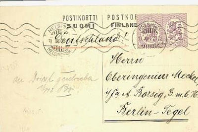 1921 60p ehiö lisämerkillä kortti Saksaan