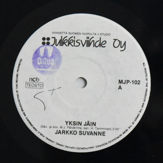 Single: Suvanne, Jarkko - Yksin jäin / Tänään, huomenna ...
