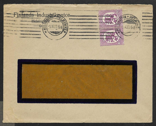 Postilä. - Saarinen 0,40mk (LAPE 2x72A) Helsinki 1.9.1920