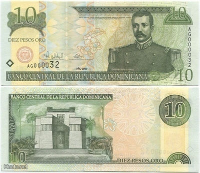 Dominican Rep. 10 Pesos Oro 2000 (P-165a) UNC Ultrapieni sn!