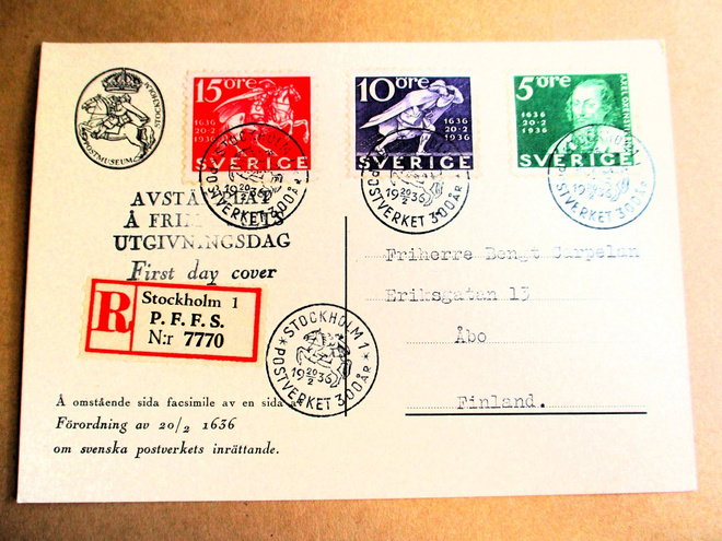 1936 Tukholma kirjattu kortti Suomeen