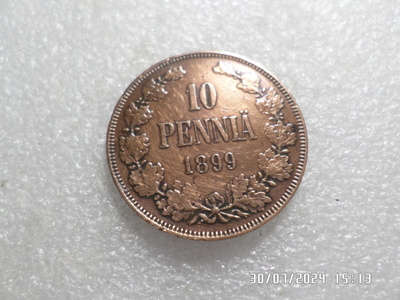 10  penniä  1899  kulkematon   kl 9    osin lyöntikiiltoakin